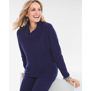 NWT Chicos Size 3(XL) Mixed Stitch Cable Knit Cowl Neck 3/4 Sleeve Cozy Sweater